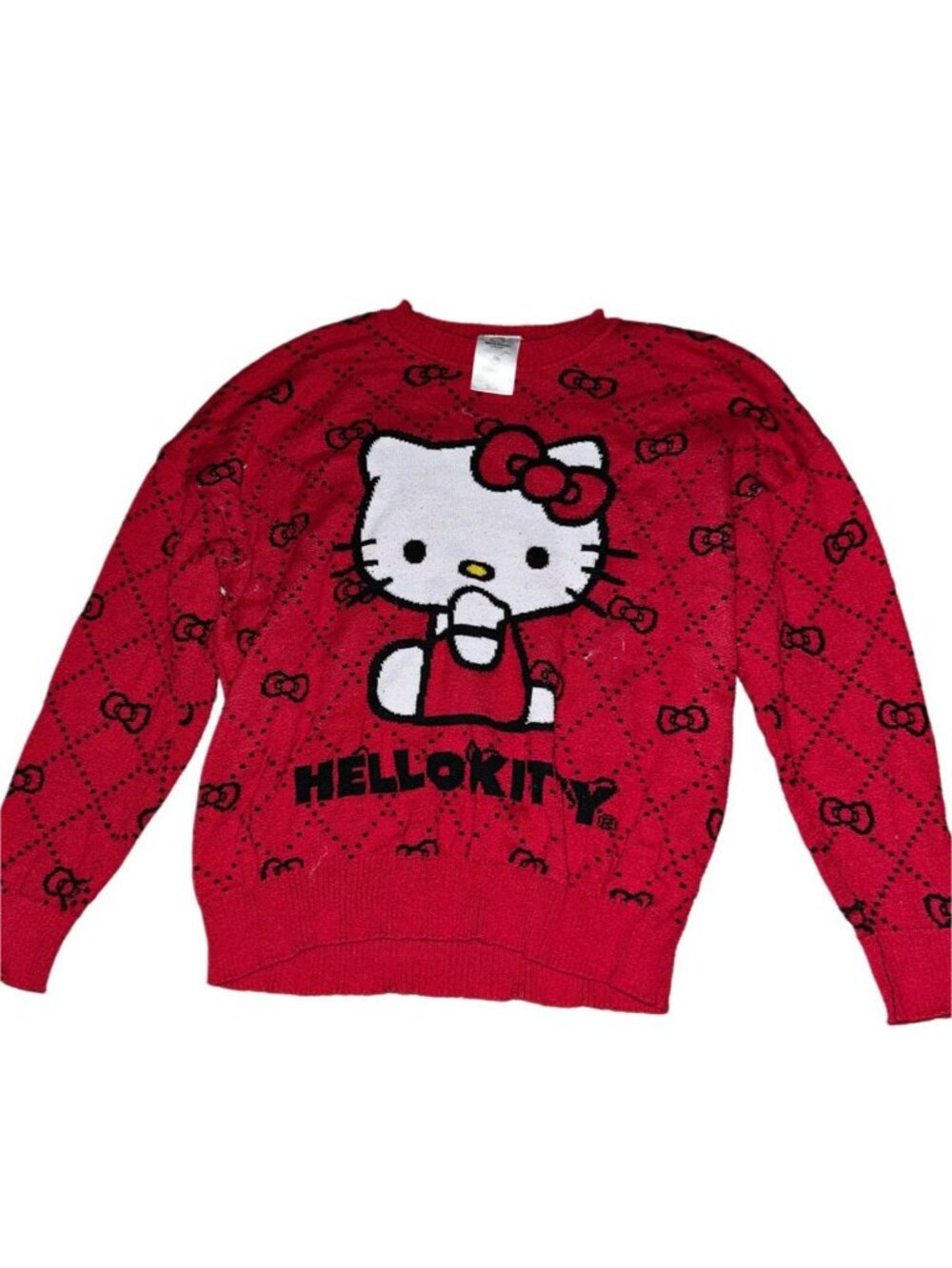 Sz Large Women's Red & Black Hello Kitty Graphic Crew Neck Sweater